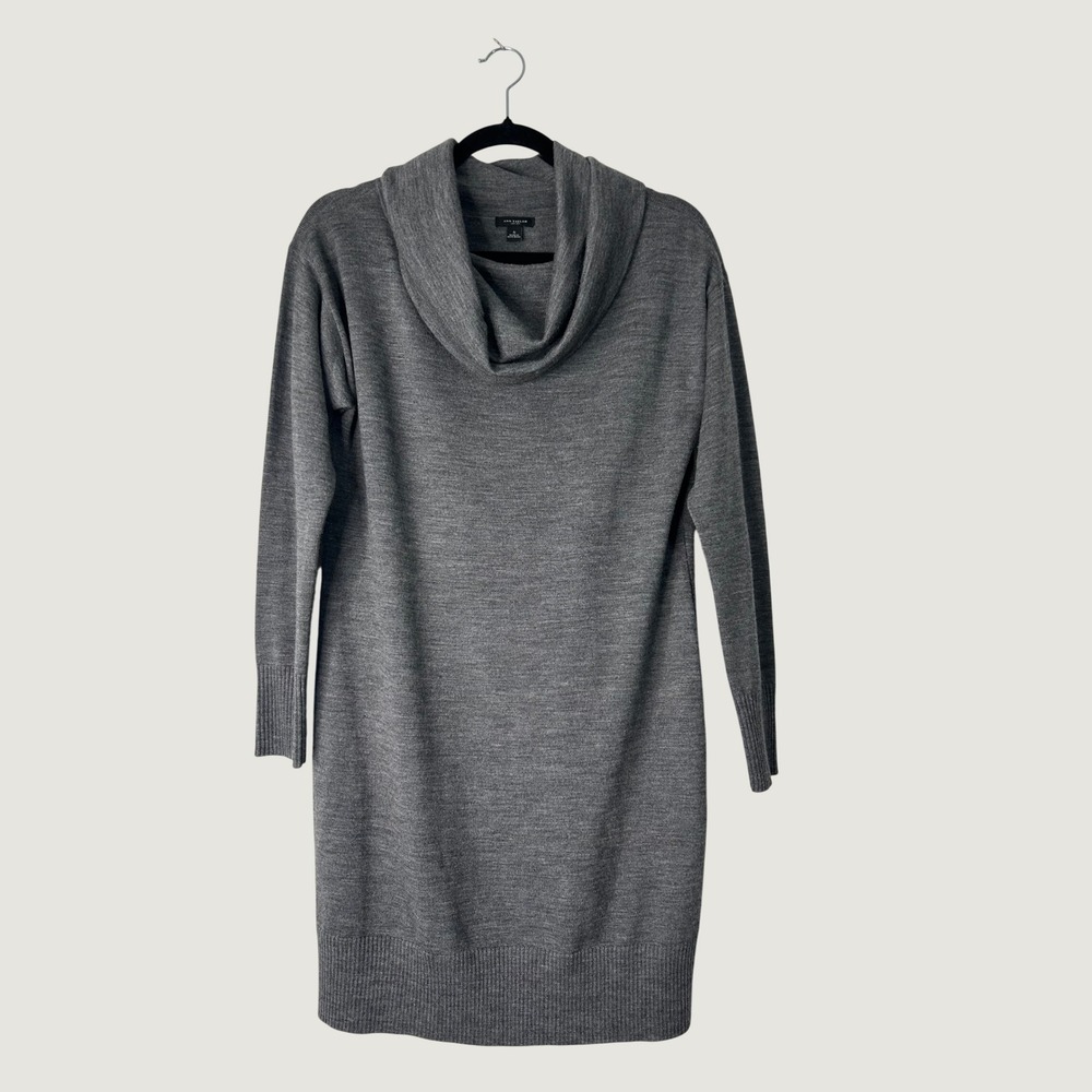 Ann Taylor Sweater Dress Womens S Gray Merino Wool Cowl Neck Modest Sustainable